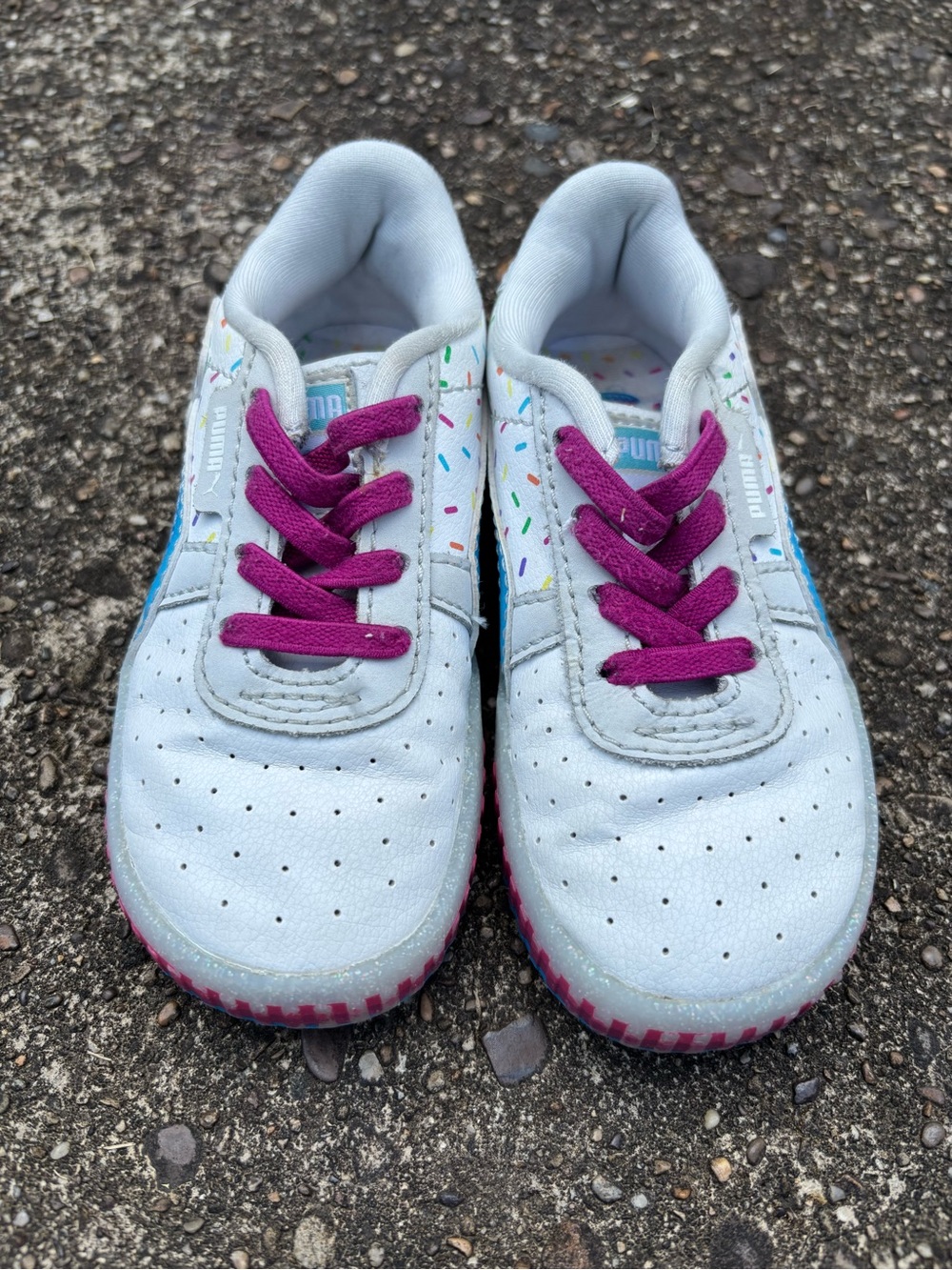 PUMA Kids Low Top Leather Sneakers White Multicolor Lace Up US 9C EU 25